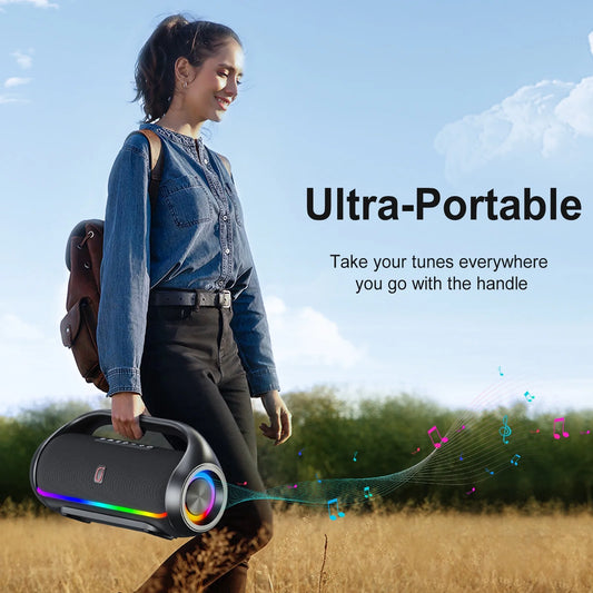 Portable Bluetooth Speaker with DJ Lights, Deep Subwoofer, Wireless Waterproof Outdoor Speaker for Pool Beach Party, D20