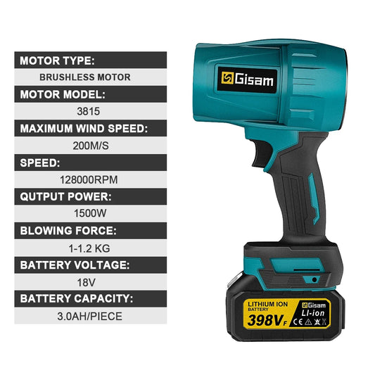 Soplador Turbo Jet sin escobillas, 200 M/S, eléctrico y inalámbrico de 1500W con batería Makita de 18V