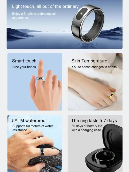 Anillo inteligente de titanio unisex, resistente al agua y con múltiples funciones de control de tu salud e interactivas