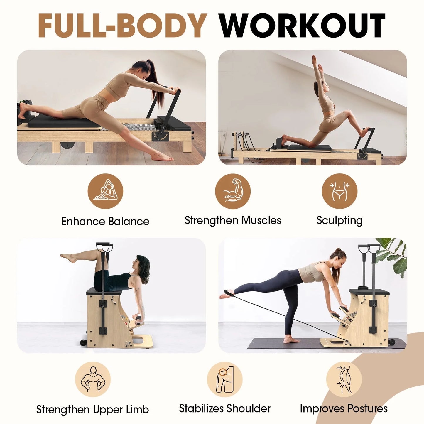 🧘♀️ Syedee Wooden Pilates Reformer & Chair Combo – Studio Performance at Home