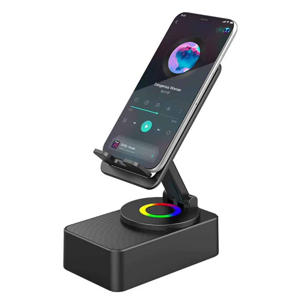 Bluetooth-Compatible Audio Power Phone Holder and Rotating Phone Stand with Wireless Speaker Foldable Adjustable