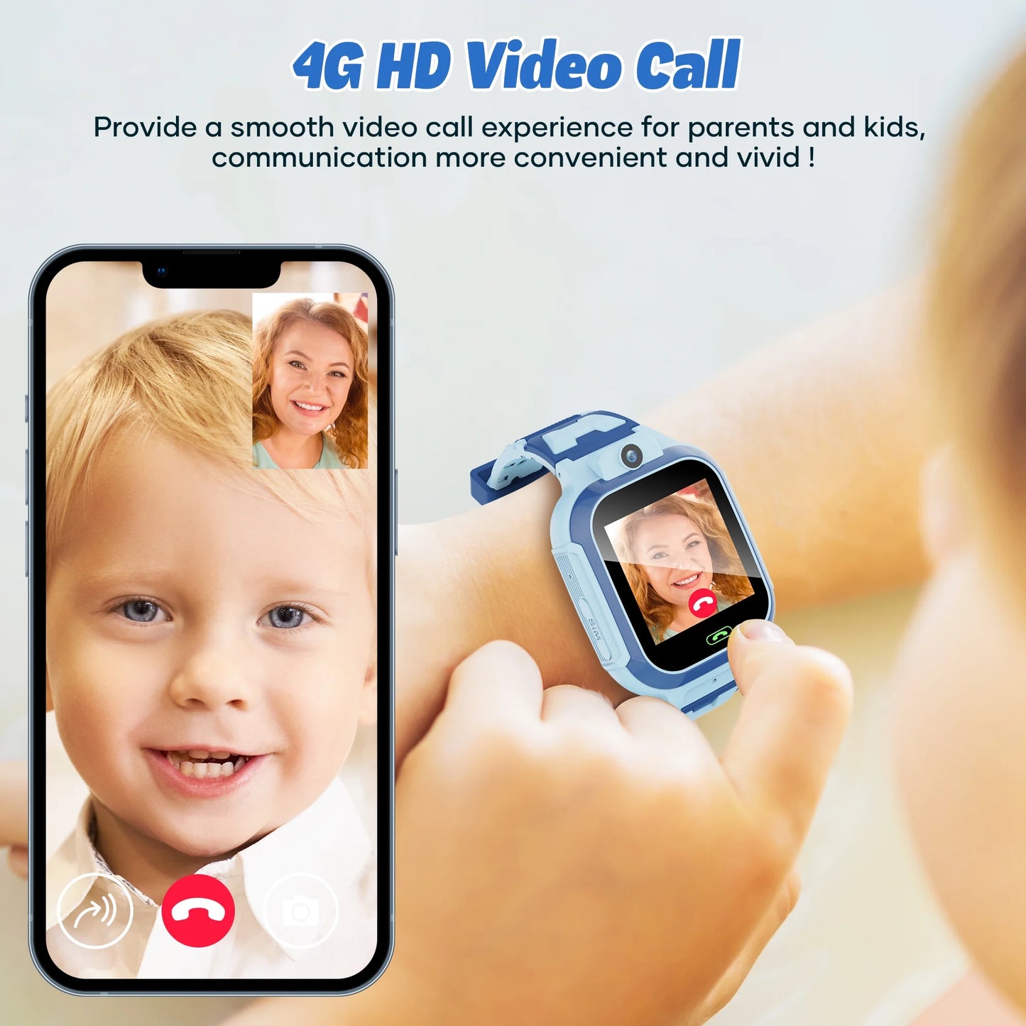 GPS Smartwatch, 4G Kids with Real-Time Location SOS 2 Way Video Call Voice Chat HD Touch Screen Camera, Wrist Watch for Boys and Girls Age from 3-12, Best Birthday Holiday Gift (Blue)