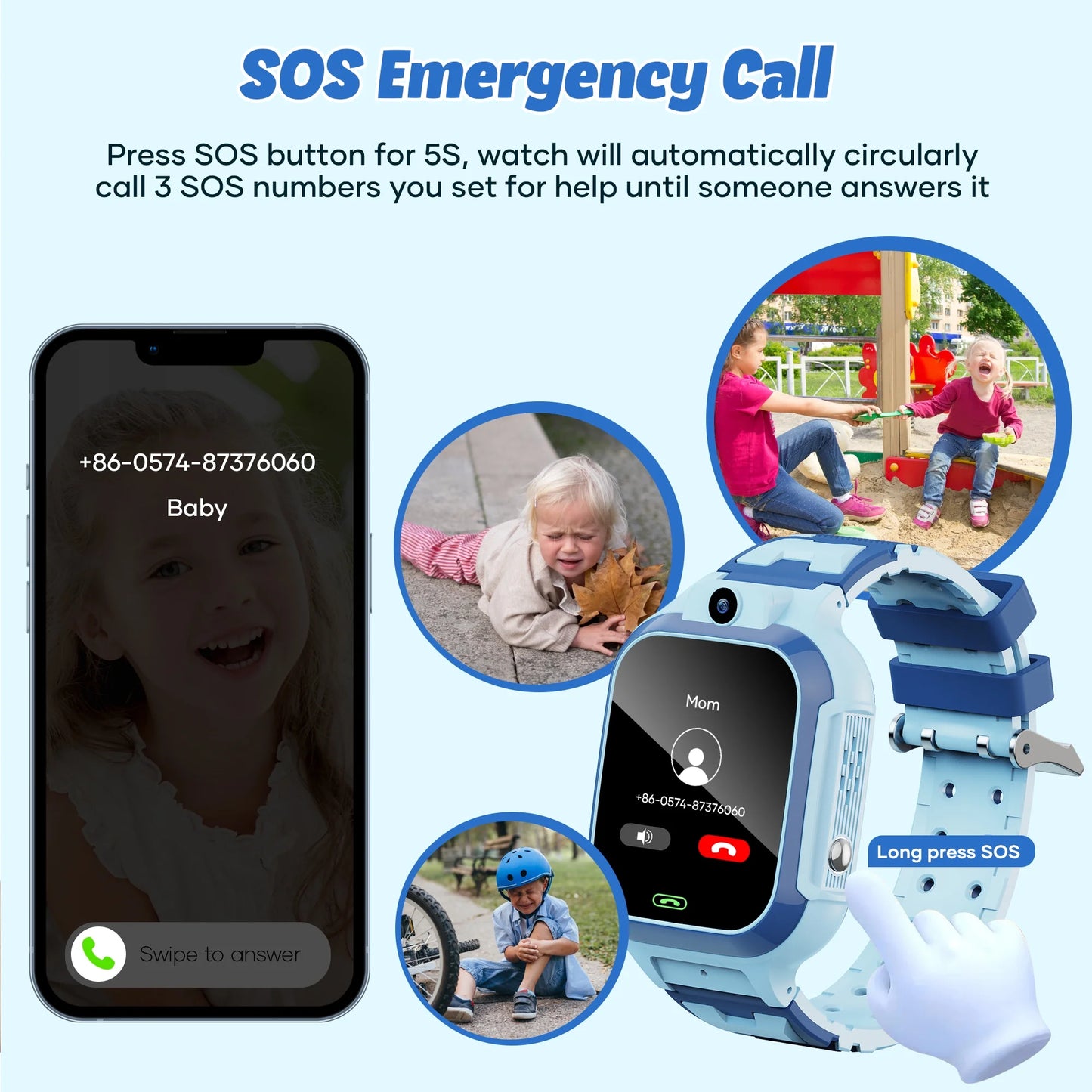 GPS Smartwatch, 4G Kids  with Real-Time Location SOS 2 Way Video Call Voice Chat HD Touch Screen Camera, Wrist Watch for Boys and Girls Age from 3-12, Best Birthday Holiday Gift (Blue)