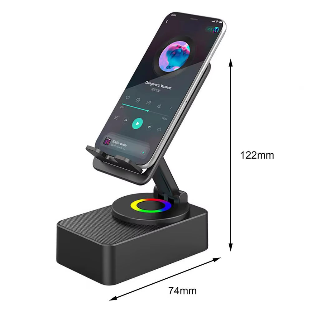 Bluetooth-Compatible Audio Power Phone Holder and Rotating Phone Stand with Wireless Speaker Foldable Adjustable 
