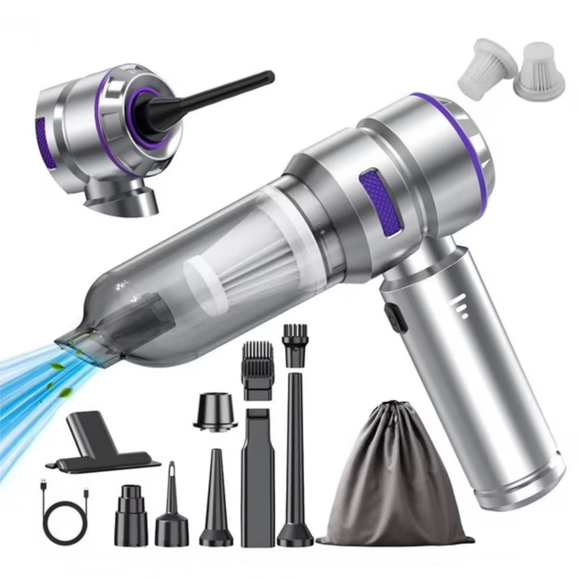 Portable High Power Car Vacuum Cleaner, 22000PA 4 in 1 Compressed Air Duster & Air Blower & Pump Hand Held Vacuum Cordless with Brushless Motor for Cars Home Office