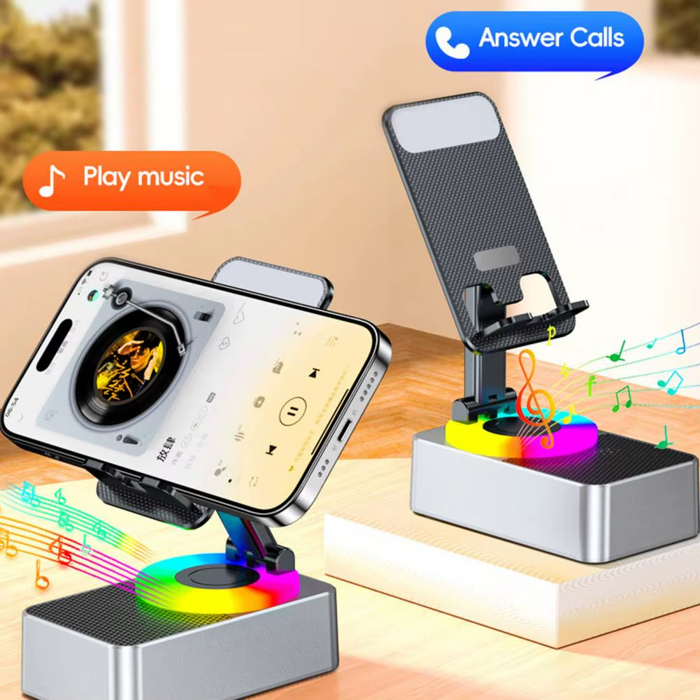 Bluetooth-Compatible Audio Power Phone Holder and Rotating Phone Stand with Wireless Speaker Foldable Adjustable 