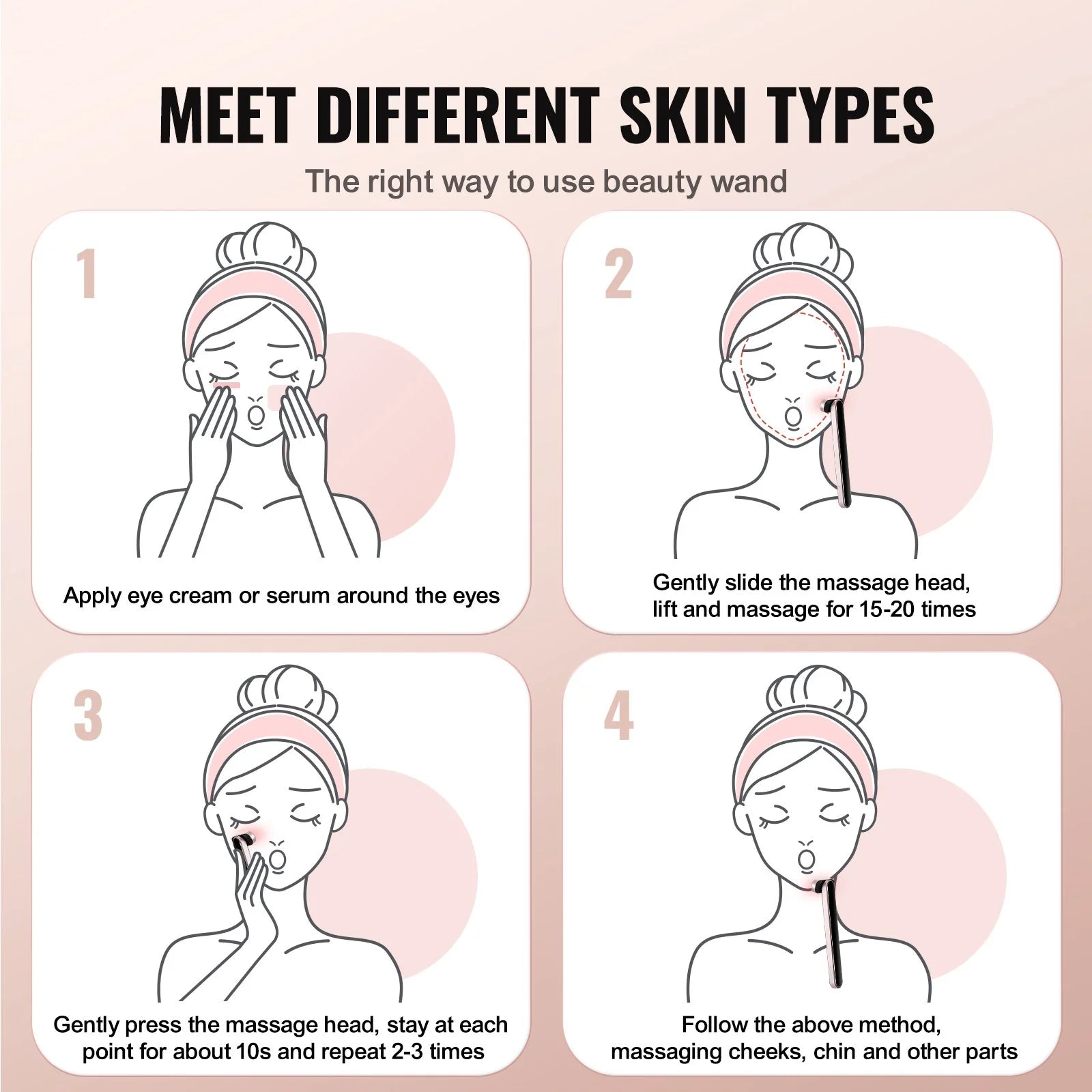 VEVOR 3-in-1 LED Red Light Therapy Wand for Facial and Neck Treatment with Heating and Vibrating Massage, Portable Beauty Device