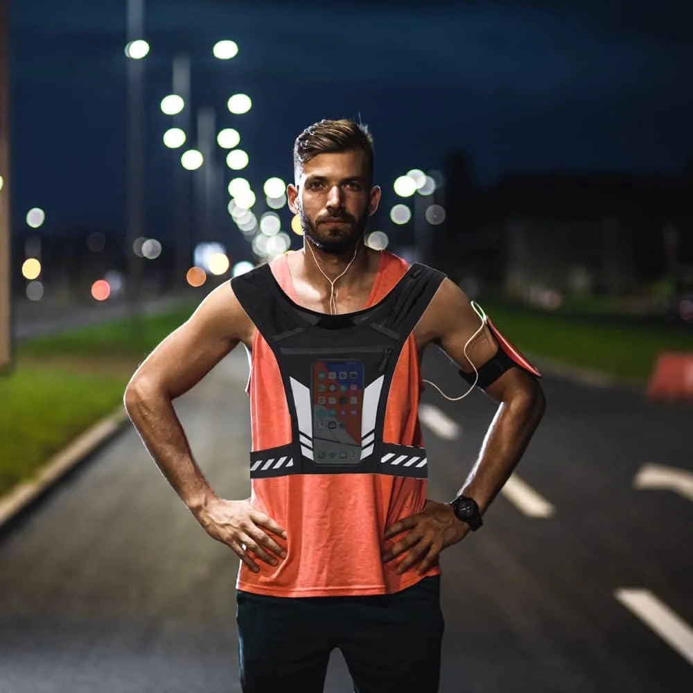 📱 Reflective Running Vest Phone Holder – Train Smart, Move Freely!