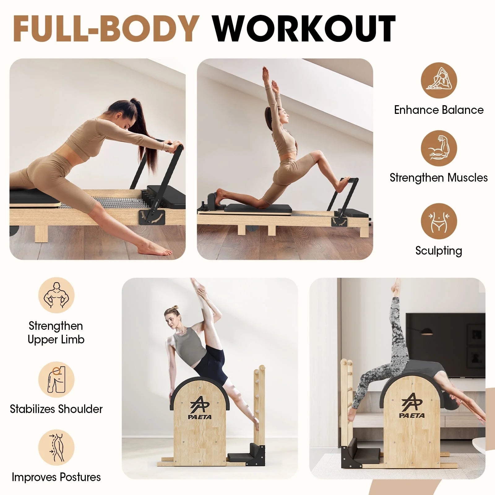 🧘‍♀️ Syedee Wooden Pilates Reformer & Chair Combo – Studio Performance at Home