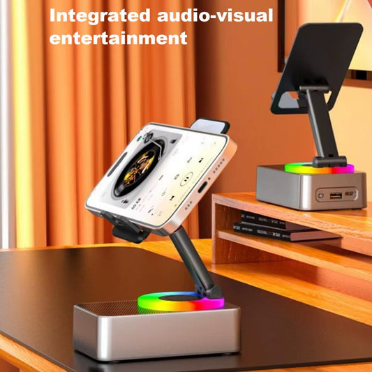 Bluetooth-Compatible Audio Power Phone Holder and Rotating Phone Stand with Wireless Speaker Foldable Adjustable 