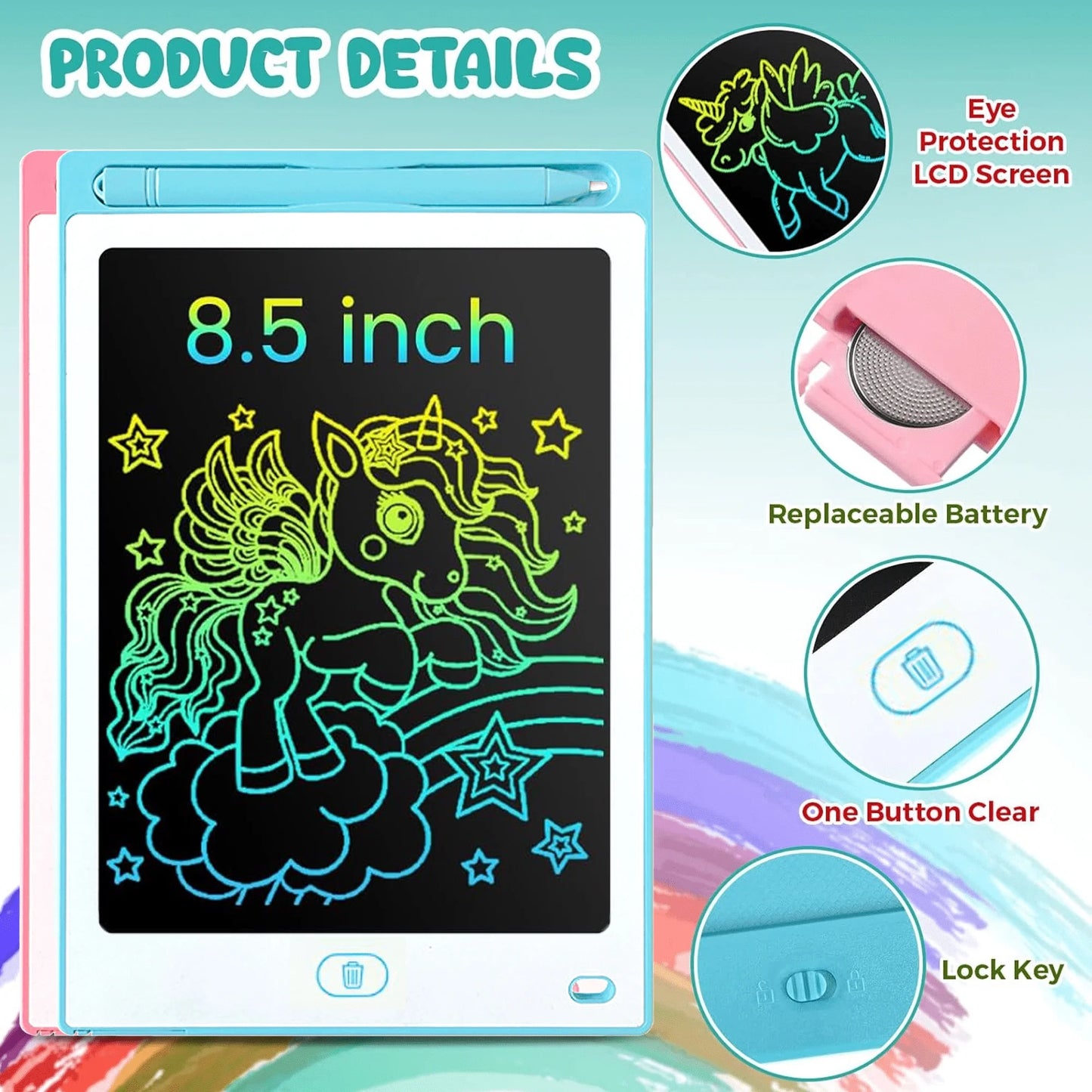 8.5-Inch LCD Writing Tablet for Kids, 2PCS Etch a Sketch Writing Board for Kids, Toy for 1 2 3 Year Old Boys Girls, Toys for Girls Boys 3 6 Years, Electronics Drawing Board