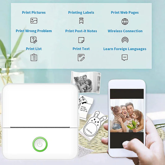 Mini impresora portátil de pegatinas sin tinta, impresora  térmica y portátil, para notas, dibujos y etiquetas