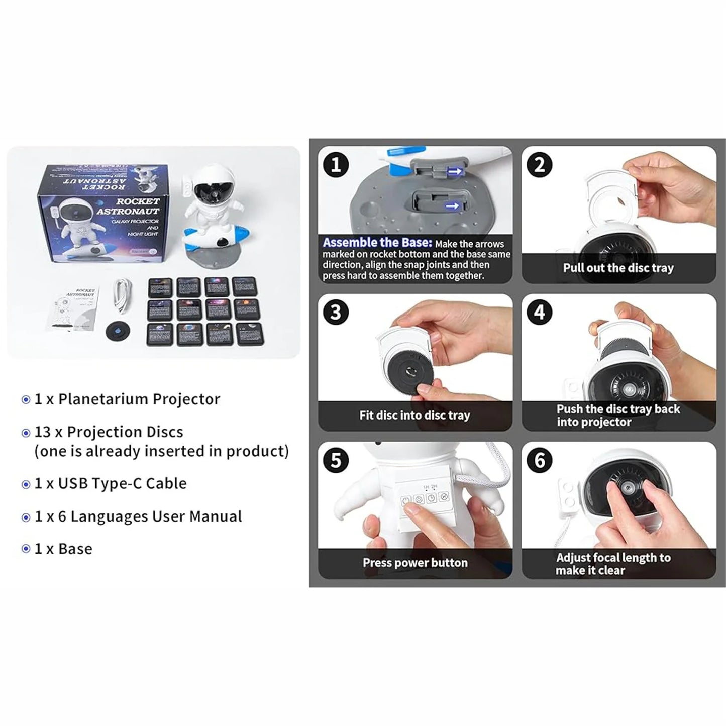 Proyector LED Astronauta Cielo Estrellado - 12 Discos 4K