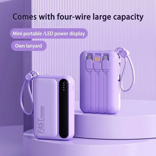 Power Bank portatil 4 en 1 banco de  500.000mAh gran capacidad Cables integrados pantalla Digital inteligente