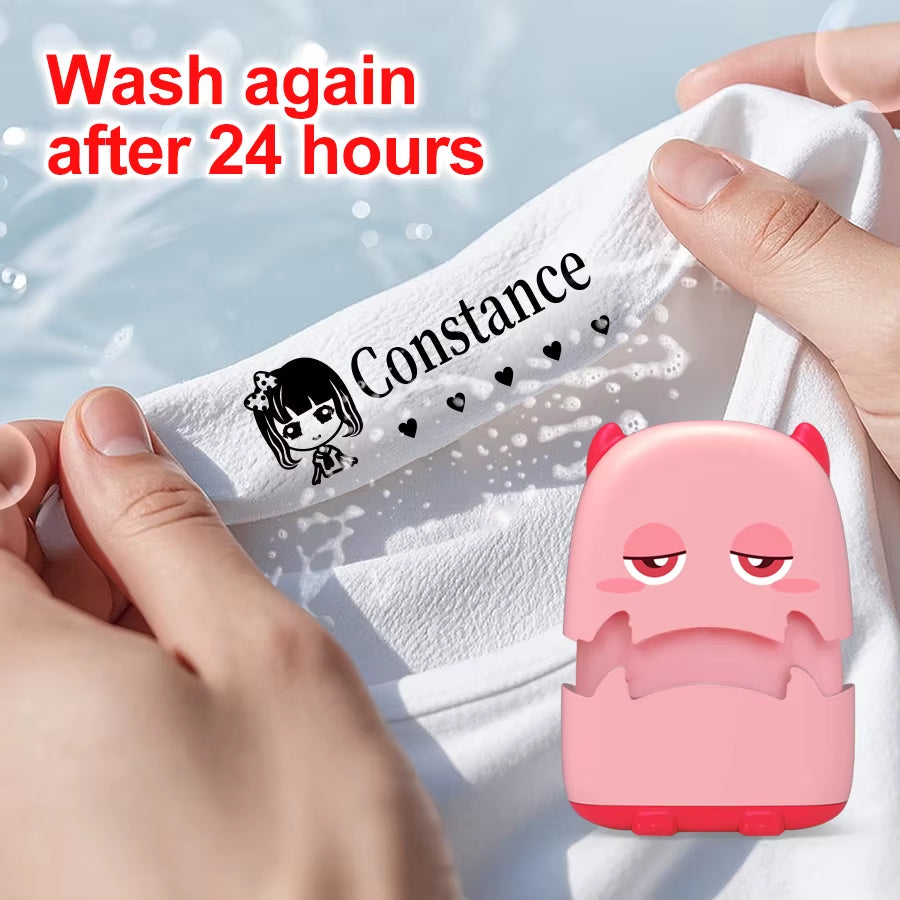 Custom Cartoon Baby Name Stamp Kit - Reusable for Cotton/Modal Clothes & School Bags, Non-Toxic Waterproof Ink Seal