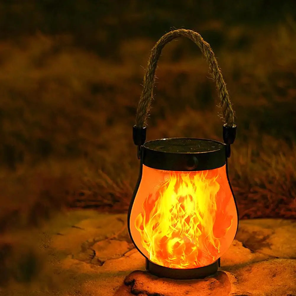 Solar Flame Lantern with Hemp Rope
