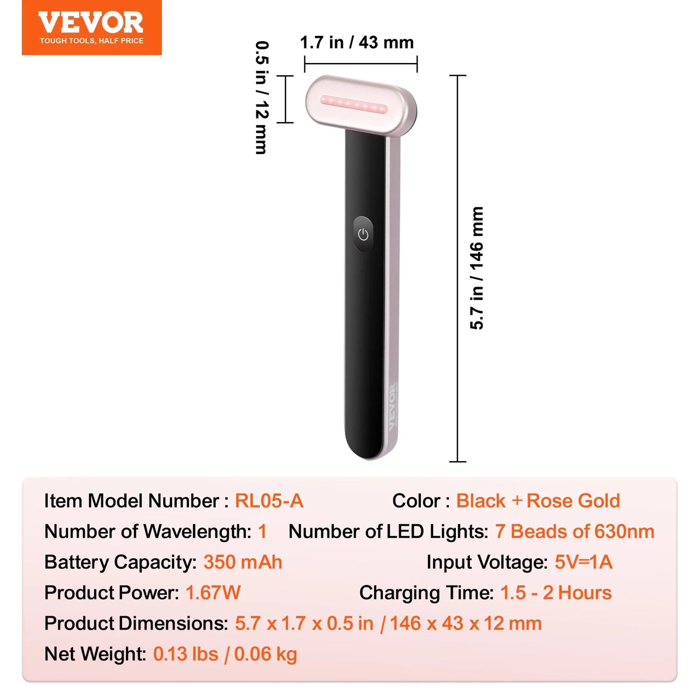 VEVOR 3-in-1 LED Red Light Therapy Wand for Facial and Neck Treatment with Heating and Vibrating Massage, Portable Beauty Device