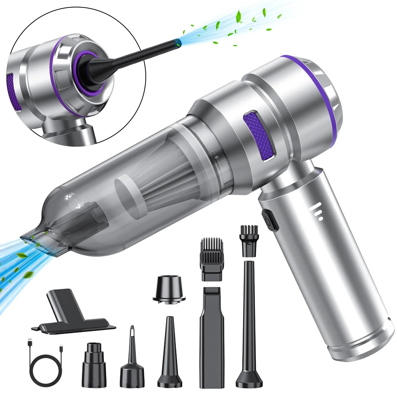 Portable High Power Car Vacuum Cleaner, 22000PA 4 in 1 Compressed Air Duster & Air Blower & Pump Hand Held Vacuum Cordless with Brushless Motor for Cars Home Office