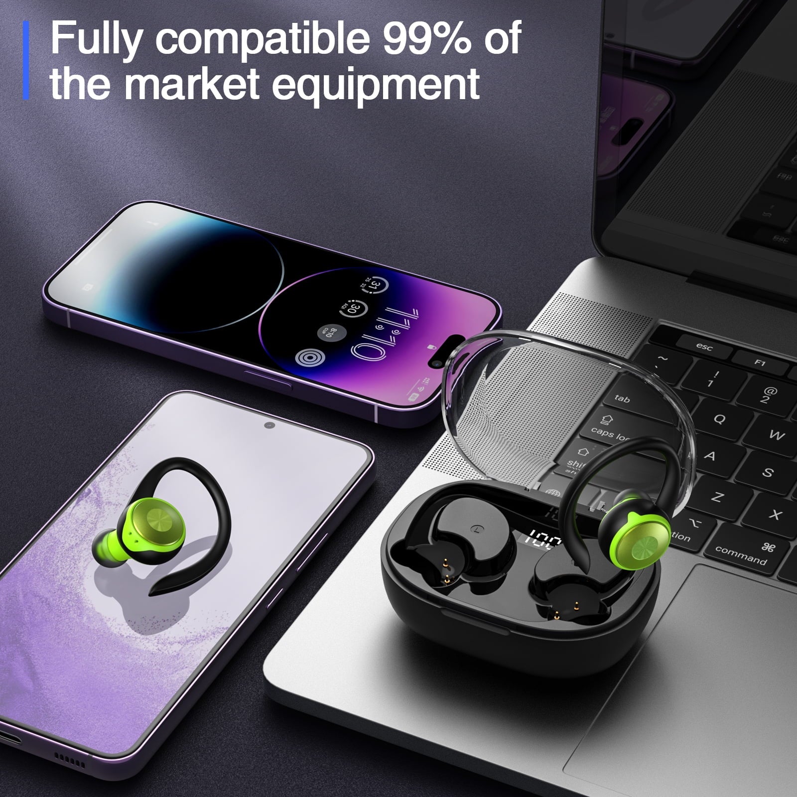 Wireless Earbuds, Bluetooth 5.3 Headphones 48H Playtime with 500Mah Charging Case, Green