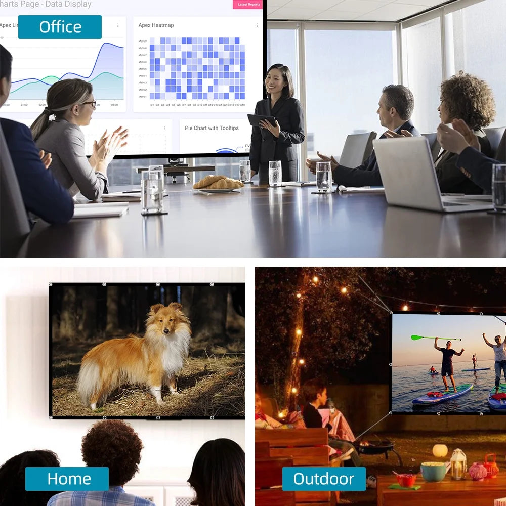 Portable Projector Screen 100 Inch 16:9 Outdoor/Indoor Wrinkle-Free 4K HD Wall-Mounted Backyard Movie Night Camping Office Presentation