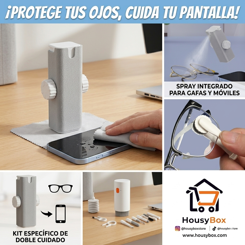 Kit de limpieza para gafas y móvil - Paño microfibra y spray | HousyBox